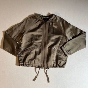 Banana Republic Olive Green Full Zip Satin Bomber Jacket, Size XS